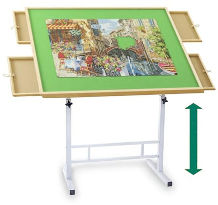 Puzzle Table with Drawers 1500 Piece, Jigsaw Puzzle Tabe with Legs Adjustable Angle & Height, Tilting Puzzle Tables for Adults with Cover Plastic, for Mothers' Day, Birthday