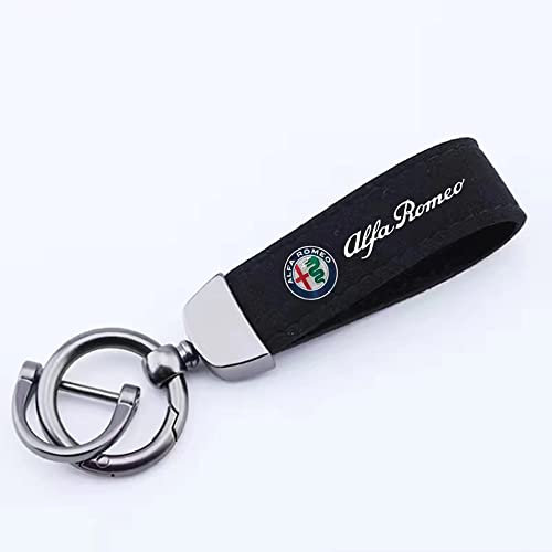 Voiture Cuir Suédé Porte-clés, pour Alfa Romeo Stelvio 4C Mito Giulietta avec Logo Pendentif Clé Multifonction Accessoires, Black Style-a