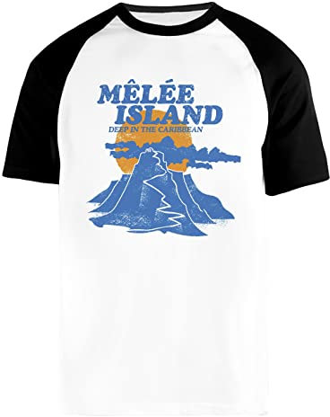 Monkey Island Männer Frauen Unisex Baseball T-Shirt Weiß Schwarze Kurz Ärmel Rundhals Men Women White Round Neck