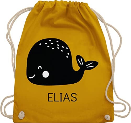 Turnbeutel Rucksack - Skandi Style Tasche Scandi bedruckt - Wal mit Name - Unisize - Senfgelb
