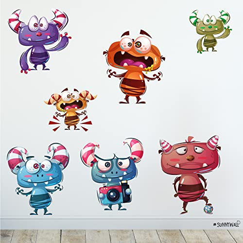 Sunnywall Wandsticker Wandtattoo Wandbild Baby Aufkleber Kinderzimmer Baby Wandaufkleber Spielzimmer (Monster Charaktere)
