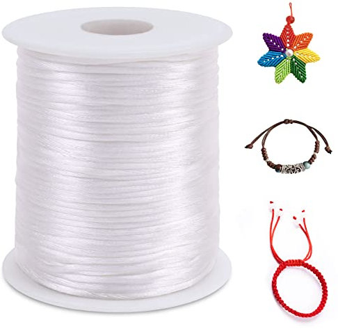 LEREATI Nylonschnur 2mm x 100m Nylonfaden Nylon Perlenschnur Satinkordel, Makramee Schnur Nylonschnur für Armbänder Perlen Auffädeln Halskette Schmuckherstellung DIY Handwerk (Weiß)