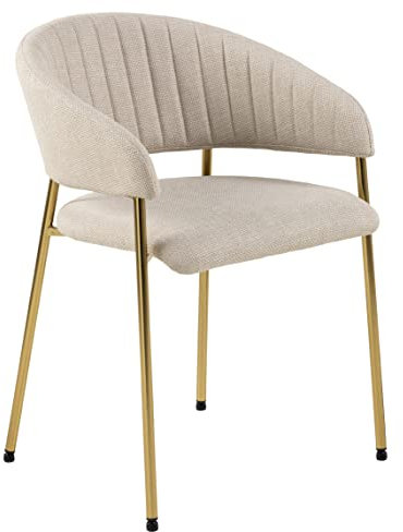 AC Design Furniture Anna Esszimmerstühle 2er Set, Weiche Esszimmerstühle, Küchenstühle, Lounge Esszimmerstühle mit Armlehnen, Beige Polsterstühle mit Goldfarbenen Metallbeinen