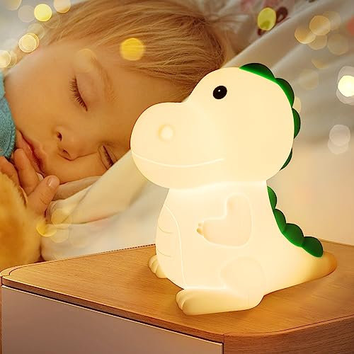Glovios Luce Notturna Bambini,7 Colori Dinosauro Lampada USB Ricaricabile Lucina Notte,Silicone, Cameretta, Regalo Neonato (Dinosauro)