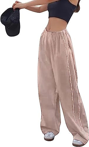 Odizli Y2K Pantalon cargo baggy taille haute pour femme Pantalon de jogging avec poches, Rose, S