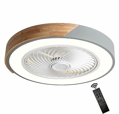 GaoHX Ventilador de techo de madera con iluminación LED, moderno Invisible Fan Lámpara de techo regulable, temporizador silencioso, lámpara de techo para salón, dormitorio, habitación infantil