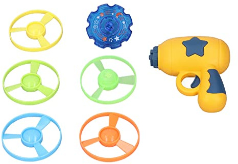 RiToEasysports Jouet de Lanceur de Disque Volant, 3 en 1 Pistolet à Gyroscope pour Soucoupe Volante, Installation Facile pour Enfants, Jouet à Gyroscope à Disque Volant