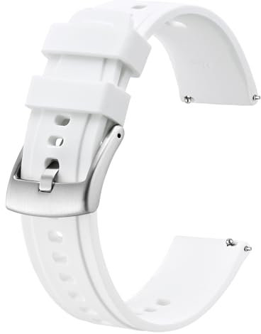 BISONSTRAP Flexible Bracelet Montre en Silicone 22mm, Bracelet pour Homme et Femme, Bracelets Connectée en Caoutchouc, Blanc avec Boucle Argentée