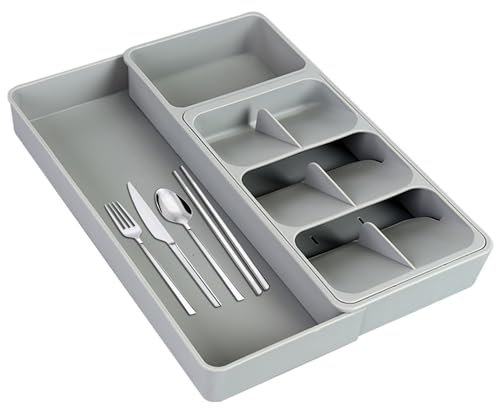 Organizador de cajones de cubiertos, organizador de utensilios, organizador multifuncional de almacenamiento de palillos y cucharas, para cajón pequeño, organizador para cubiertos, cuchillos (L)
