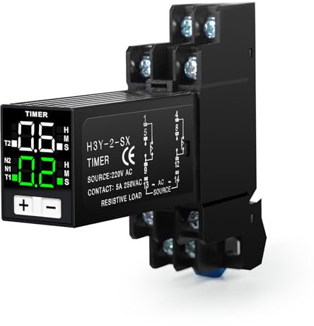 DEWIN Relè Temporizzato, Temporizzatore 220V Rele 220V Relè Timer Digitale 0.1secondi-99ora Ritardatore Controllo Tempo Ciclo Multifunzionale con Presa Base