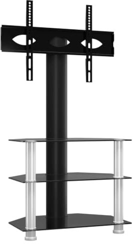 vidaXL Mueble de TV de Esquina 3 Niveles para 32-70 Pulgadas, Soporte Televisor, Mesa Esquinera Almacenaje, Mueble de Salón Dormitorio, Negro Plateado