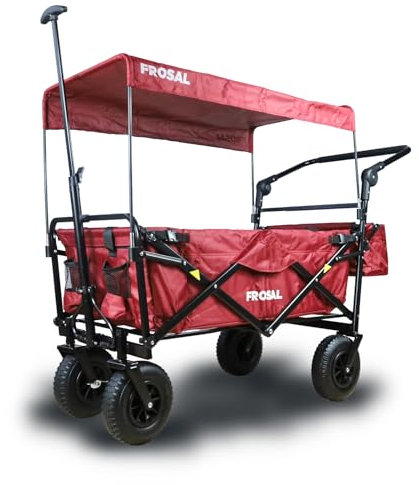 FROSAL Bollerwagen faltbar Nick PRO rot Luftreifen Sonnendach Kinder Bremse klappbar Schiebegriff