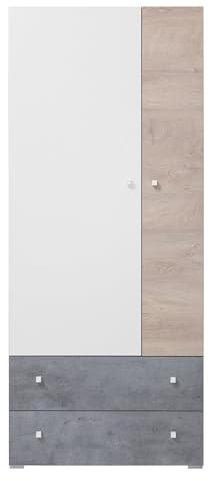Lomadox Jugendzimmer Kleiderschrank 80cm in Beton weiß Eiche