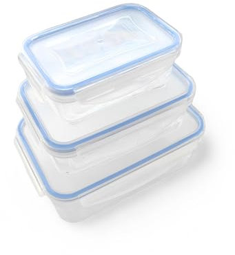 Ecoplast | Superlock Kit Contenitori Plastica con Coperchio, Contenitore Ermetico per Alimenti Rettangolare, Trasparente