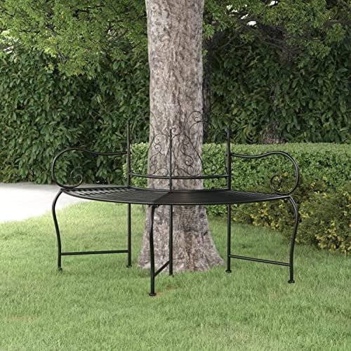Rantry Baumbank Gartenbank Sitzbank Parkbank Bank Gartenmöbel Metallbank Terrassenbank Möbel Witterungsbeständig 150 cm Schwarz Stahl