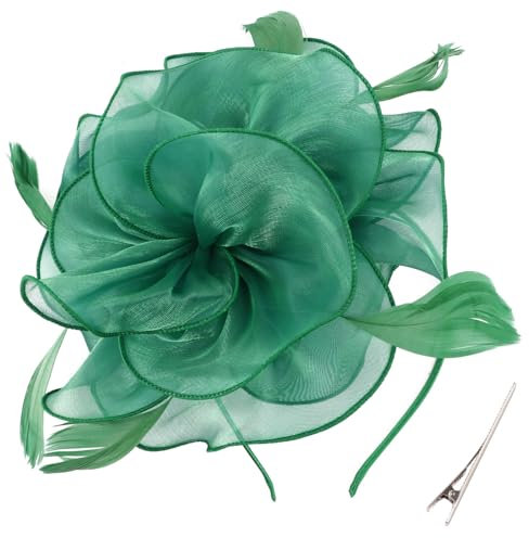DRESHOW Damen Fascinators Hut Cocktail Party Tee Kopfbedeckung Blume Mesh Organza Bänder Federn auf Einem Stirnband