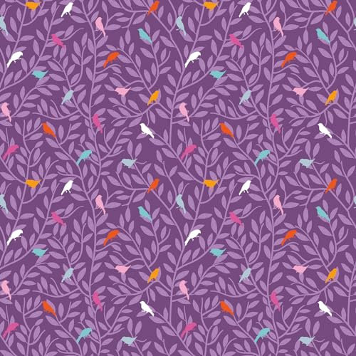 Baumwoll-Stoff bunte Vögel ab 1m x 145 cm Popeline Fahnentuch Sommerstoff Oeko-Tex Meterware, Farbe:044 - violett
