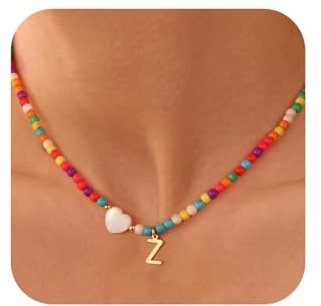 TINGN Bunte Perlenkette Damen Bunt - Boho Ketten Damen Kette mit Buchstaben Z Personalisierte Kette Kinder, Geschenk Teenager Mädchen Geschenke Mädchen 11-18 Jahre