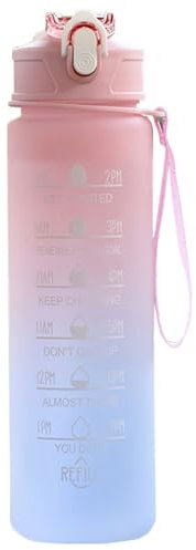 Fitness Sport Water Bottles, 750ml(25oz) Drinks Bottle, Water Bottles with Straw and Time Marking, Reusable Sports Water Bottle, Water Bottles for Girls Gym School Running Outdoors(Pink Gradient)