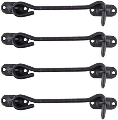 LIKERAINY Gancio per Cabina in Acciaio Inox 150 mm Serratura per Cancello Chiavistello Serratura della Porta Armadietto Finestra Capannone Giardino Recinzione Nero Confezione da 4 pezzi