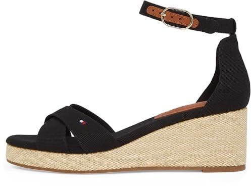 Tommy Hilfiger Espadrilles Compensées Femme Flag Criss-Cros Mid à Bride Cheville, Noir (Black), 38