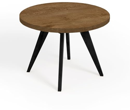 Dekori Möbel Runder Ausziehbarer Tisch für Esszimmer mit Holzbeinen, LORA, Loft-Stil, Skandinavische, Durchmesser Varianten: von 90 bis 220 cm (Eiche Lefkas/Schwarz, Durchmesser: 90/140 cm)