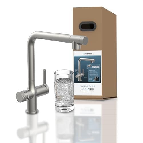 SCHÜTTE 99905 AQUASTAR PREMIUM Sprudelwasser-Spültischarmatur mit Kühl- und Filtersystem, 3 Wege Küchenarmatur, Osmose Wasserhahn, Küchenarmatur mit Wasserfilter gegen Kalkrückstände, Edelstahl