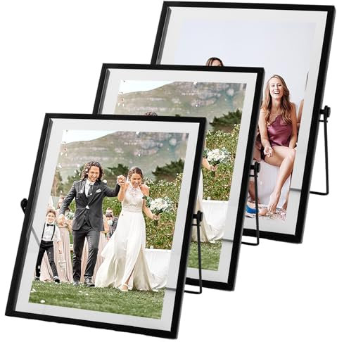 AKOLAFE 3 Stück Bilderrahmen Schwarz Bilderrahmen Set 2 Größe Bilderrahmen Stehend Glas 15x20 cm und 18x23 cm Bilderrahmen Set Beidseitig Sichtbar Tischaufsteller für Zimmer, Hochzeit, Büro
