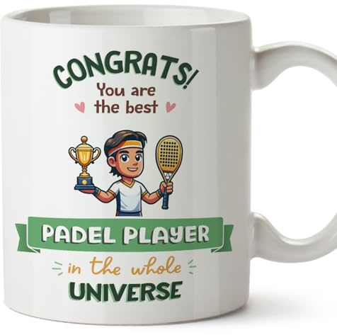 MUGFFINS Padel Player Man Mug - in English - Best in Universe Trophy - Funny Gift for Colleagues - Ceramic 11oz Mug