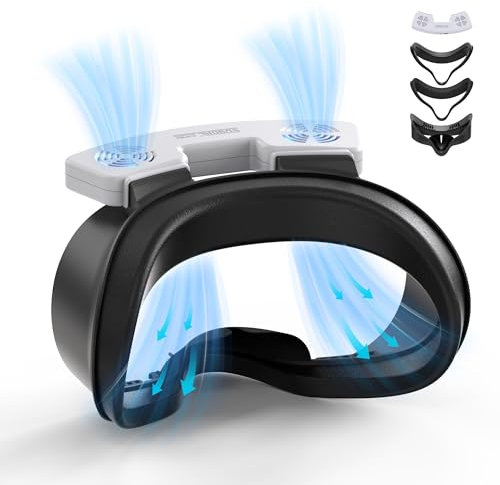 Facial Interface Cooling Fan for Meta Quest 3S Accessories, Soft PU Leather and Ice Silk Cotton Face Pad Compatible with Oculus Quest 3S, Adjustable Fan to Relieve Lens Fogging (3 Speeds)