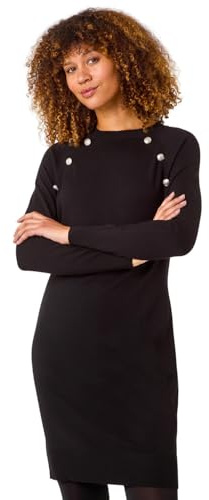 Roman Originals Knitted Jumper Dress for Women UK Ladies Stretchy Knit Knitwear Autumn Winter Casual Smart Pull On Work Long Sleeves Slouch Above Knee Short Length