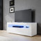 SIRHONA Meuble TV Blanc, Meuble Tele avec LED, Éclairage LED RGB avec Couleur réglable, 2 Placards avec Portes, 120x40x45cm, Convient pour Salon ou Chambre