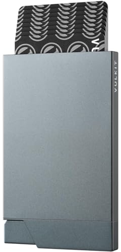 VULKIT Porte Carte Homme ou Femme Metallique Portes Cartes Bancaires Sécurisé Slim Porte Carte de Credits RFID Étui Rigide Pop Up pour 6-8 Cartes, Gris Sidéral