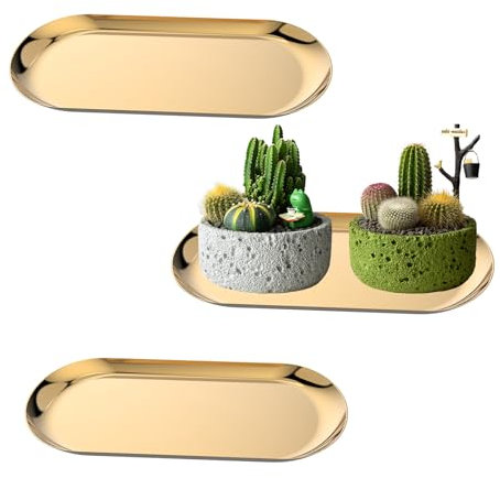 3 Pièces Soucoupes pour Plantes 30x12,1x1 cm Plateau ovale pour pot de fleurs en acier inoxydable pour Cour, Jardin, Intérieur et Extérieures