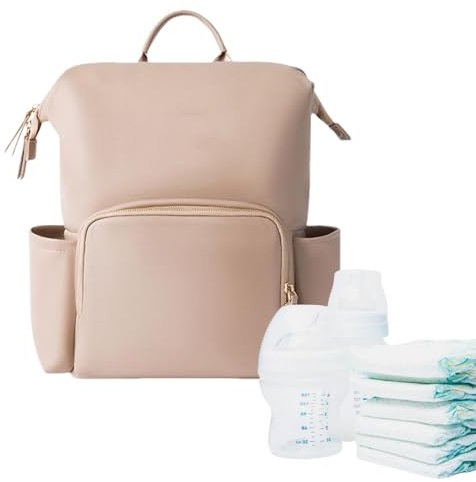 Wickelrucksack aus Leder – Kleinkindtaschen, Wickelrucksack aus PU-Leder, wasserdicht, verstärkte Reißverschlüsse, Taschen, Organizer für Laptop für Mama, Cremig, Refer to description