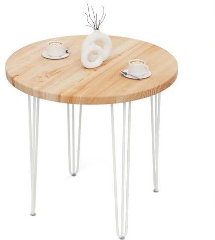LAMO Manufaktur Tisch rund 80 cm | Holztisch rund, Esstisch für 2 Personen | Runder Tisch für Küche, Esszimmer | Stärke: 40mm, Farbe: Natur, Beine: Elfenbein