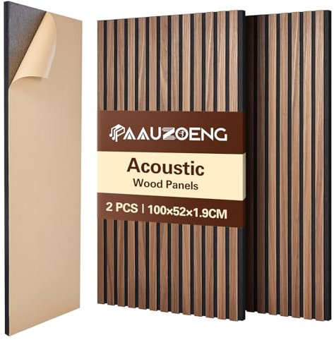 Lot de 2 panneaux acoustiques muraux et plafond en bois MDF - 100x52x1.8 cm - Isolation phonique et décoration - Chambre, Bureau, Studio