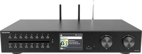 TELESTAR TOP 550 – HiFi-System mit Verstärker und CD-Player (43 cm Breite, 2 × 30 W, Internetradio/DAB+, Bluetooth Sende-/Empfangsfunktion, USB-Aufnahme, Streamingdienste) – Schwarz