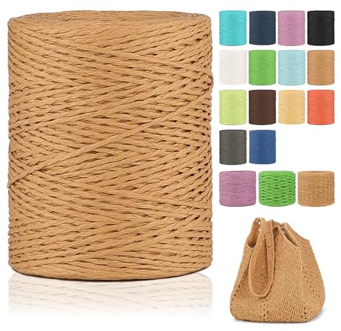 Raffia Garn Zum Häkeln,2mm X 300m Natur Bast,papierdraht zum basteln,weich Geflochtenes Papiergarn Bast Band Natur geschenkband,papiergarn zum häkelgarn für körbe,Häkeltasche,Hüte
