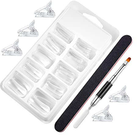 Gogogmee Nail Extension Manicure Set 100 Pieces False Nail Molds Measuring Scale Dual-ended Steel Cuticle Pusher Polishing File Crystal Clips for Professional