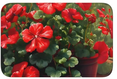 XBKGOHA Anti Slip Thickened Floor Mat Red geraniums Picture Non-Slip, Easy to Clean, Durable,Perfect for Toilet Bathroom 60x40cm