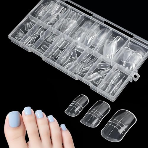 YUNYU Pack of 150 Transparent Nail Shapes for Toes - Dual Tips for Pedicure, Nail Extension, and Toenails Enhancement, Reusable Design in Handy Box Set
