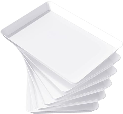 Lifewit Plastic Serving Tray, White Serving Platters for Party Food, BPA Free, Trays for Charcuterie Dishes, Reusable Platter for Snacks, Fruit, Cookies, Sandwich, Set of 4, 34 x 24 cm