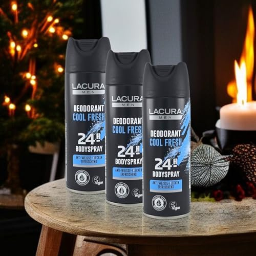 Deodorant Bodyspray Cool Fresh | 3er-Pack Deospray für Männer | 24h Schutz, Anti-weiße-Flecken Formel | Veganes Deodorant ohne Mikroplastik (Lacura Men)
