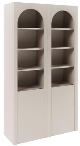 Selsey Glasvitrine Arkadia Zweiflügelige Glas Vitrine in Kaschmir Vitrinenschrank mit Glaseinsätzen 8 Glasböden & 4 Fächer Laminierte Spanplatte Tip-On-System 100 cm Breite Wohnzimmer/Büro