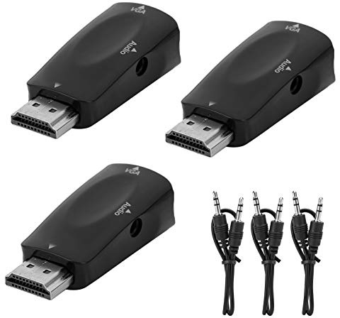 DriKou 3 Juegos de convertidor HDMI Macho a VGA Hembra, Adaptador de vídeo 1080P con Cable de Salida de Audio