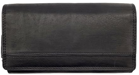 Lemasi Echt Leder Damen Geldbörse RFID Schutz 160x90x35 mm – Portemonnaie Bicolor – 170 g, Viele Fächer, Druckknopf, Reißverschluss, großes Münzfach (schwarz)