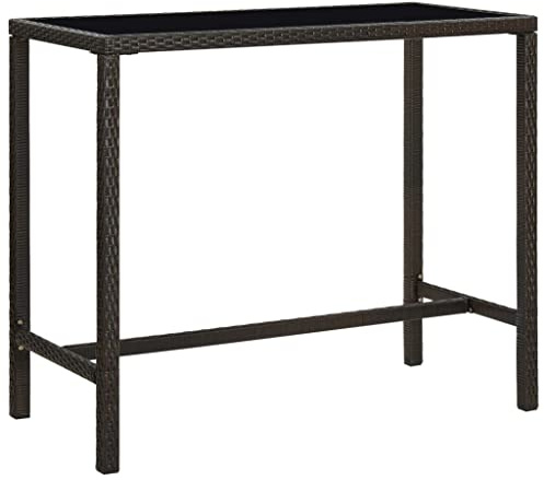 QZZCED Hoher Gartentisch aus Polyrattan mit braunem Glas, 130 x 60 x 110 cm, Gestell aus pulverbeschichtetem Stahl und Oberfläche aus robustem gehärtetem Glas, ideal