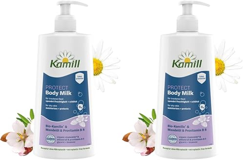 Kamill Body Milk Protect 500 ml – natürliche Körpercreme mit Bio-Kamille, Mandelöl & Provitamin B5 – Hautpflege ohne Mikroplastik für trockene Haut (Packung mit 2)