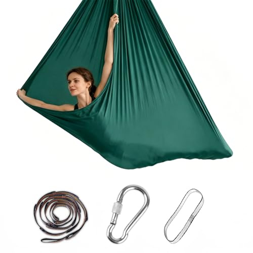 Aerial Yoga Hängematte Set, Shyllin 280 * 150CM, Nestschaukel für Erwachsene, Yoga-Schaukel Hammock Swing 200 Kg Max, Schaukel Indoor, Anti-Gravity-Übungen (Dunkelgrün)